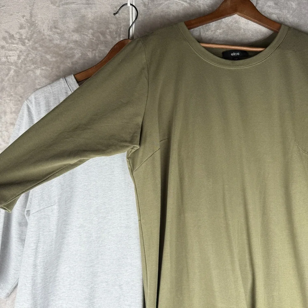 Ellos Womens Set of 2 Knit Midi Dresses Olive Grey 3/4 Sleeve Plus Size 1X 22/24
